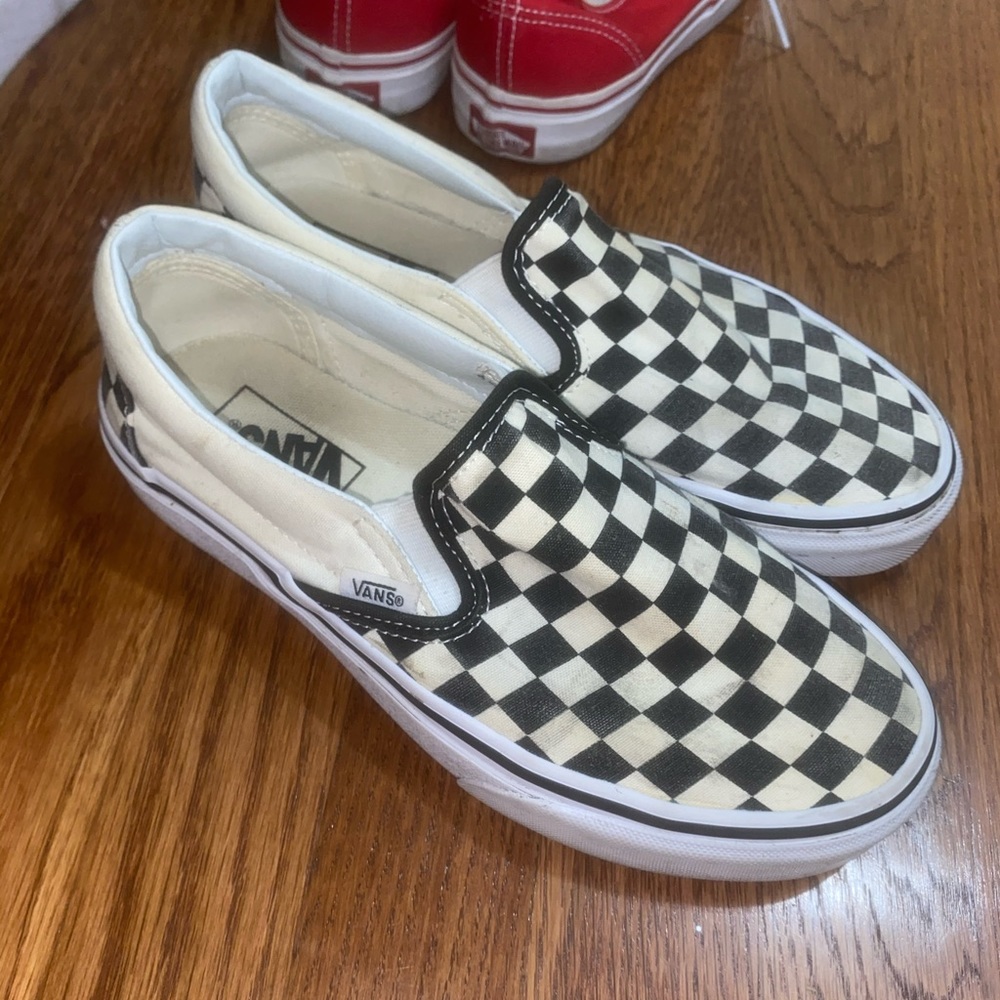 Checkered slip on vans